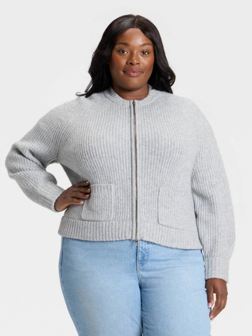 Ava & Viv Front‎ Double Zip Sweater Front Pockets